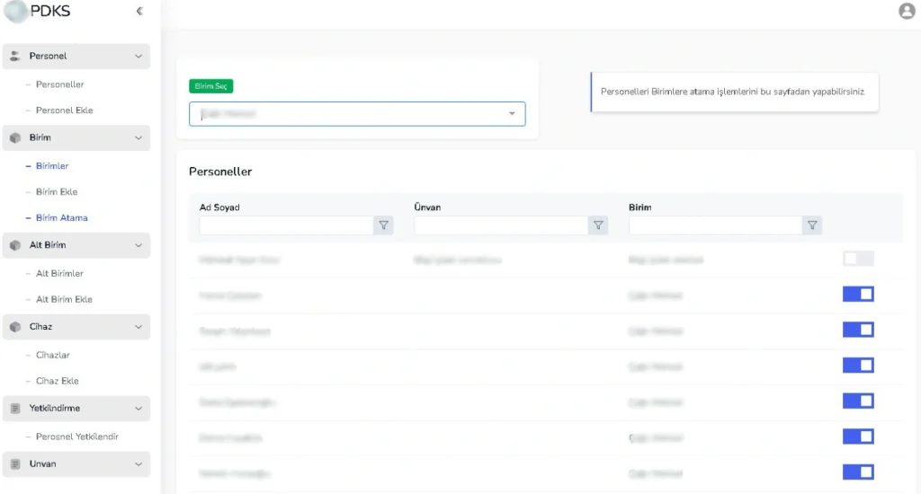 PDKS Toplu birim atama
